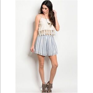 Blue & White Striped Wide Cut Shorts